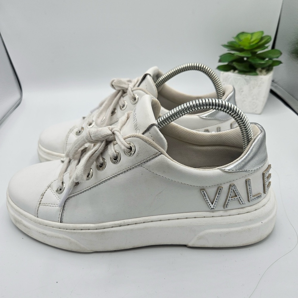 Valentino by Mario Alice White Leather Logo Sneakers‎ Women’s Size 8.5